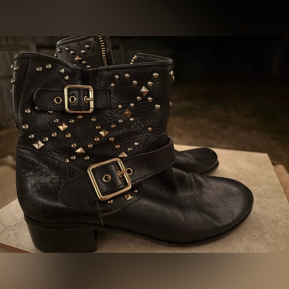 Black Leather ankle boots with studs pinky Gypsy boho